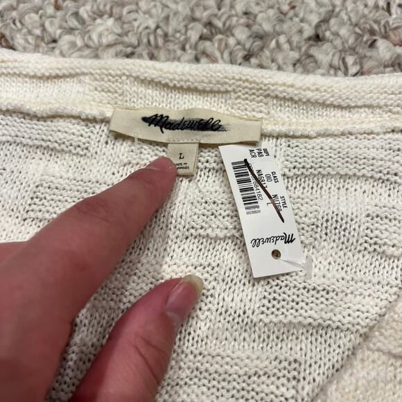 NWT Madewell Basket Weave Stitch Long Sleeve Sweater Tee Sz L Cream Preppy - Picture 3 of 7